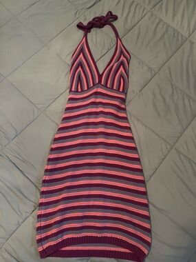 Striped Halter Knit Dress in Pink and Purple